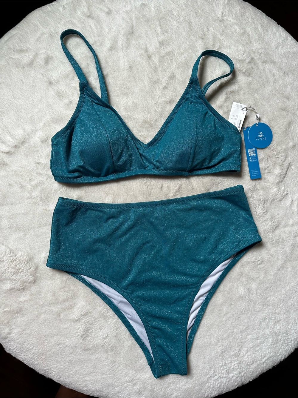 Cupshe Teal Shimmer Bikini Set